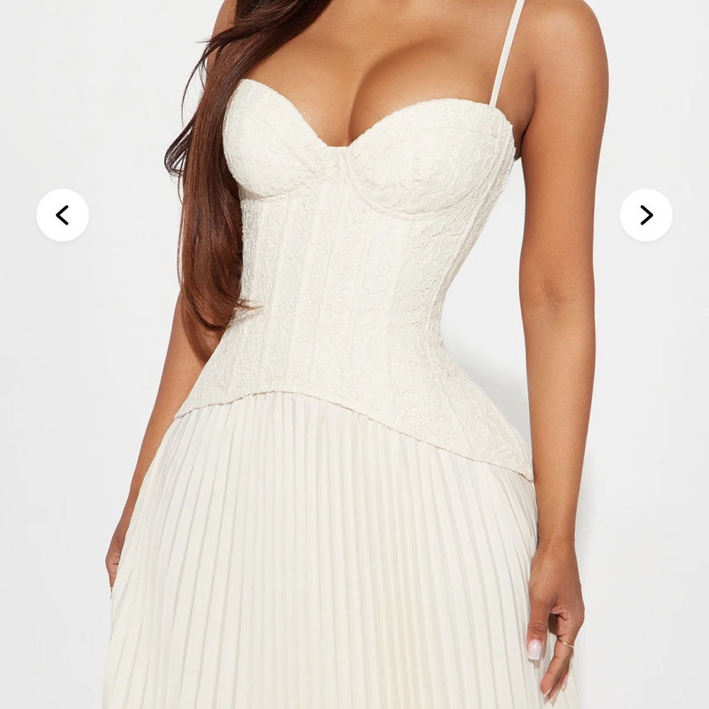 Fashion Nova Cream Daniella Lace Corset Pleated Maxi Dress